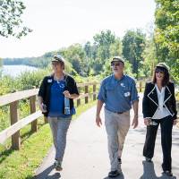 Four GVSU faculty walking together